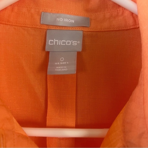 Chico’s  Orange Linen Shirt 3/4 Sleeve - Picture 4 of 9
